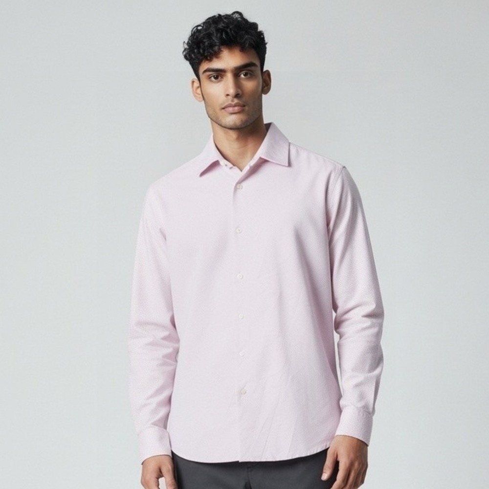 Quieti Performance Mens XL Pink Purple Micro Geometric Stretch Button Down Shirt